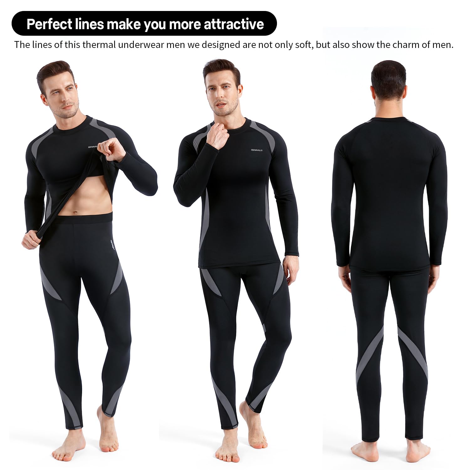 BENNALD Biancheria Intima Termica Uomo Biancheria Funzionale Uomo con Funzione Quick Dry Sportiva Set di Biancheria