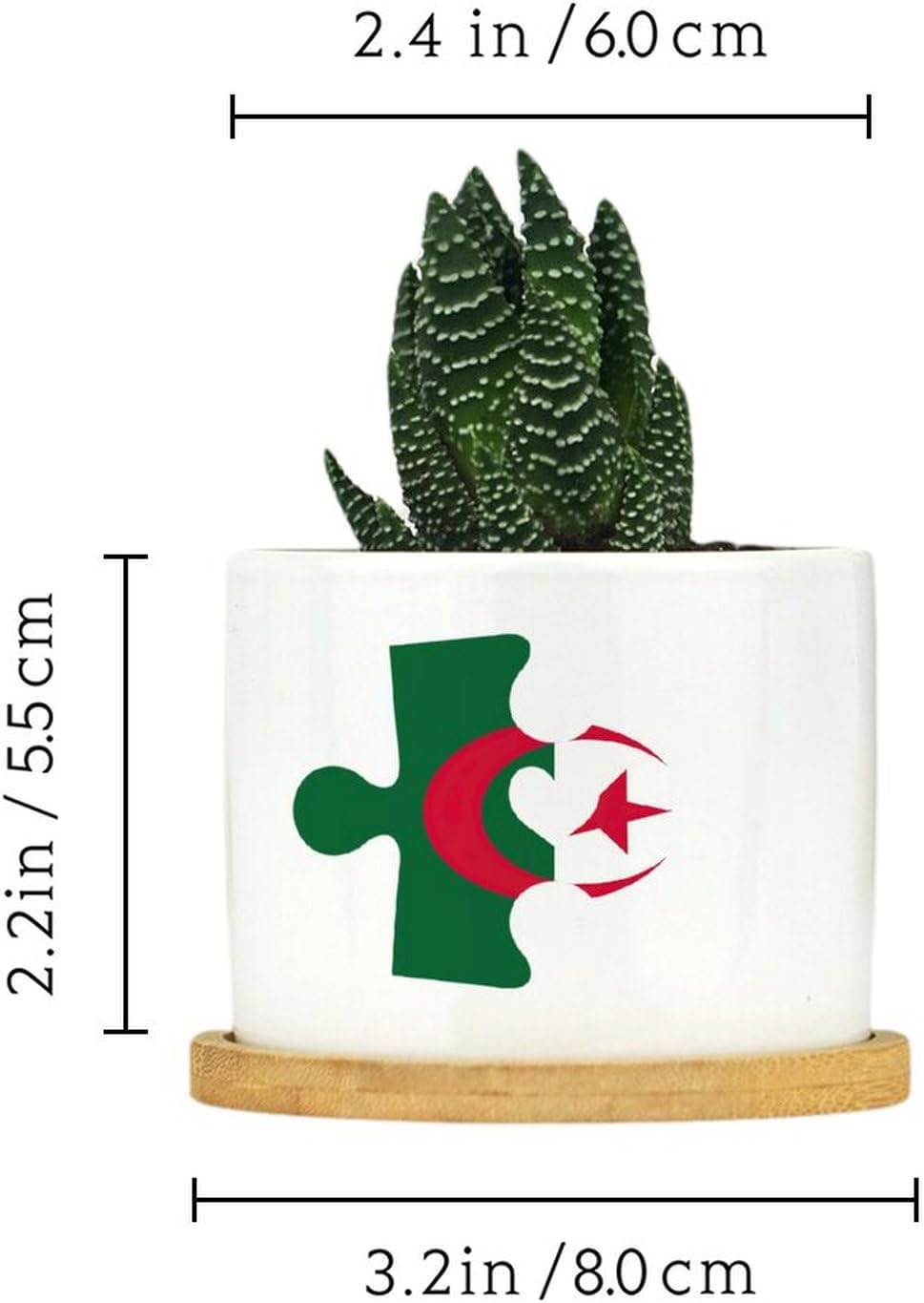 Algeria Flag Puzzle with Heart Planter Ceramic Round Flower Pots with Drainage Holes and Bamboo Tray Pot for Home Office Desk Garden
