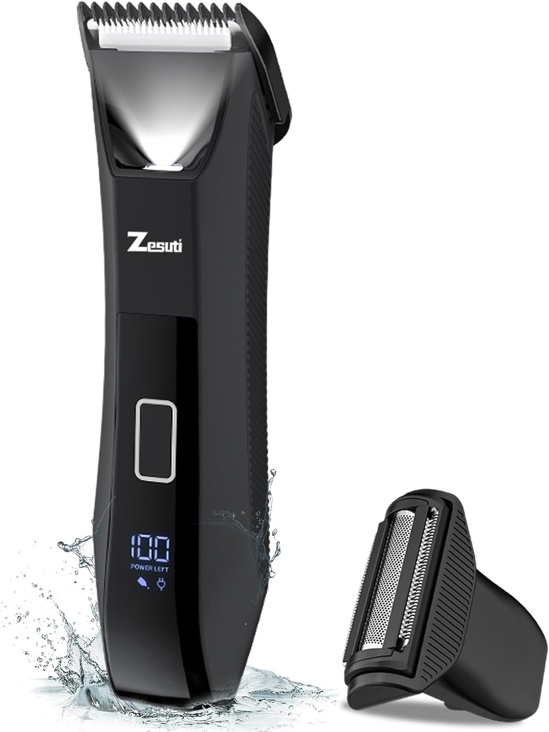 Zesuti 2-in-1 Manscape Trimmer for Men,Body & Groin Hair Trimmers for Men,Bikini Trimmer Women- Wet/Dry Electric Razors for Smooth No-Nick Shaving,IPX7 Waterproof Ball Shaver,LED Display,Black