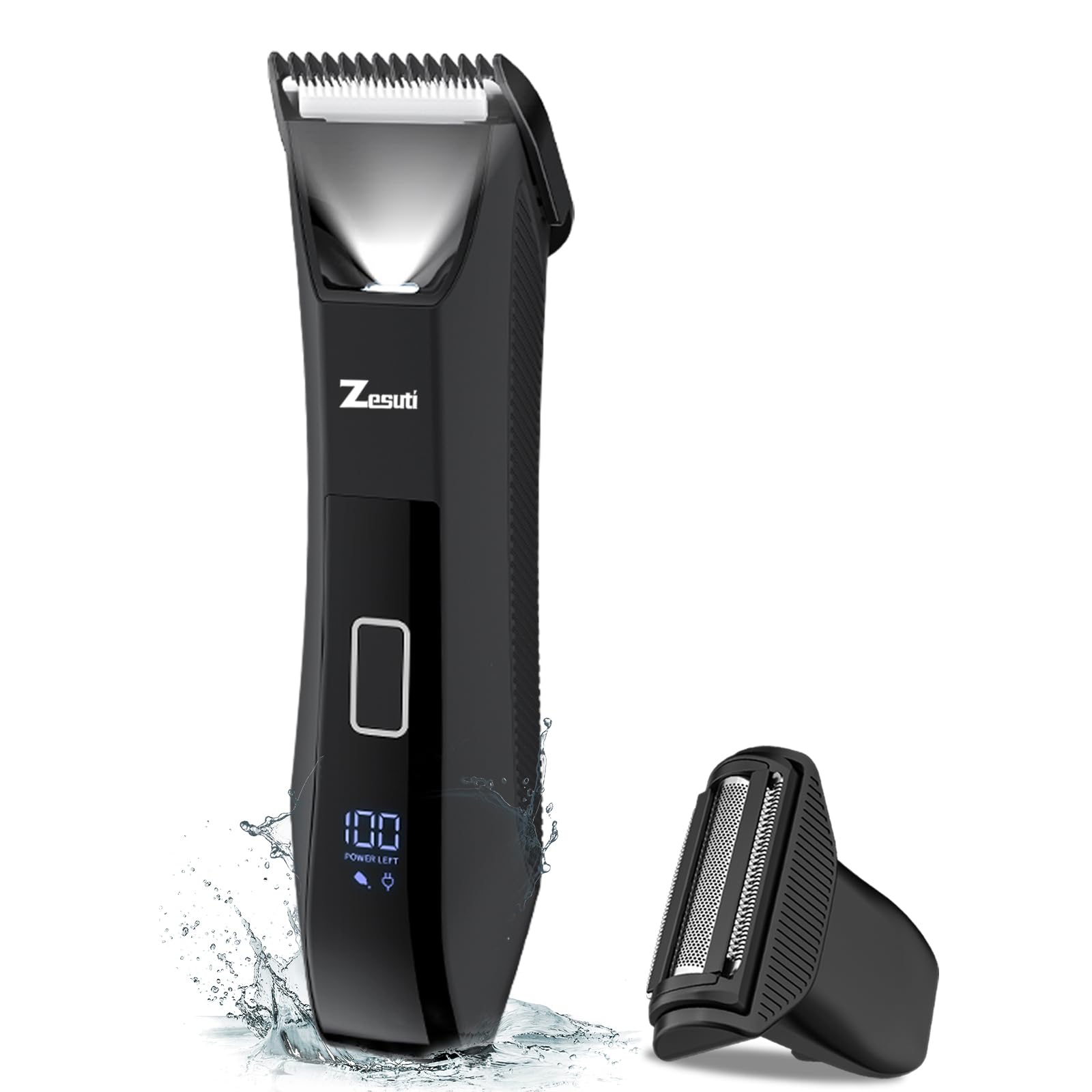 2-in-1 Manscape Trimmer for Men,Body & Groin Hair Trimmers for Men,Bikini Trimmer Women- Wet/Dry Electric Razors for Smooth No-Nick Shaving,IPX7 Waterproof Ball Shaver,LED Display,Black