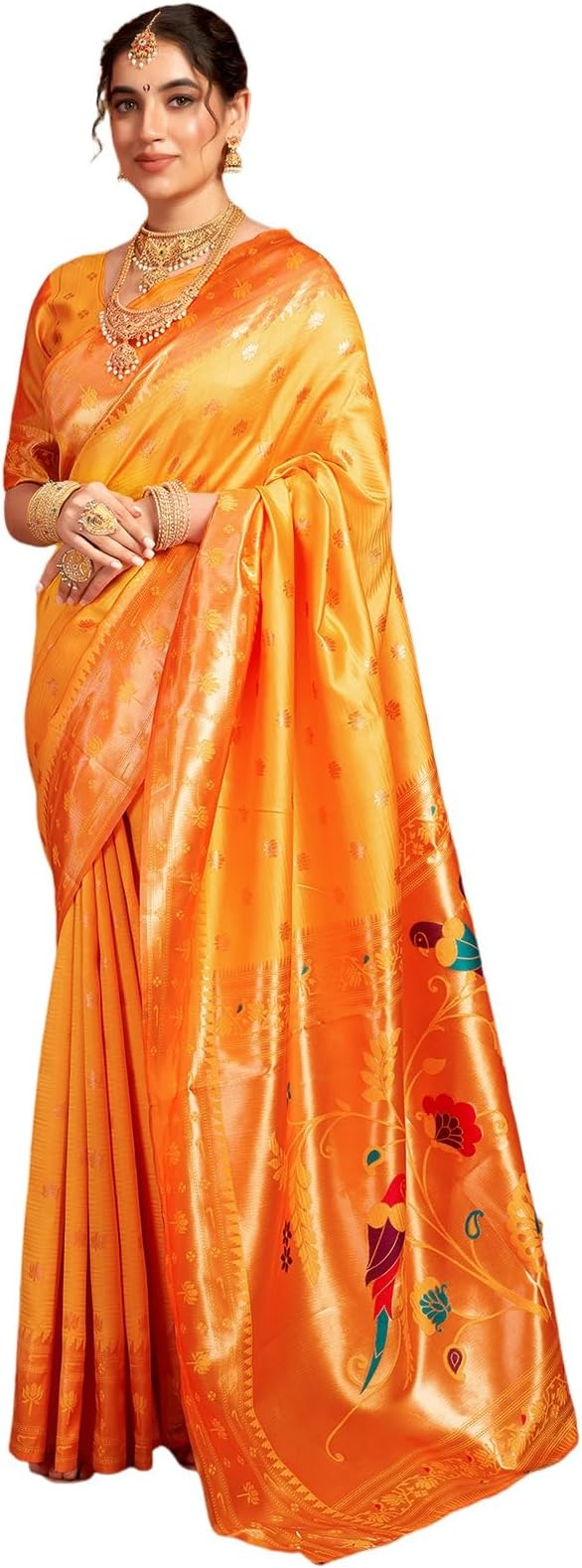 Satrani Women's Silk Paithani Jacquard Weaving Saree with Unstitched Blouse Piece