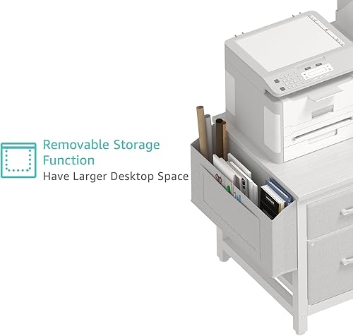 Miniatura 8 de Lufeiya - Escritorio blanco para computadora con cajones de archivo de tela, escritorios de oficina en casa de 57 pulgadas con gabinete de archivo