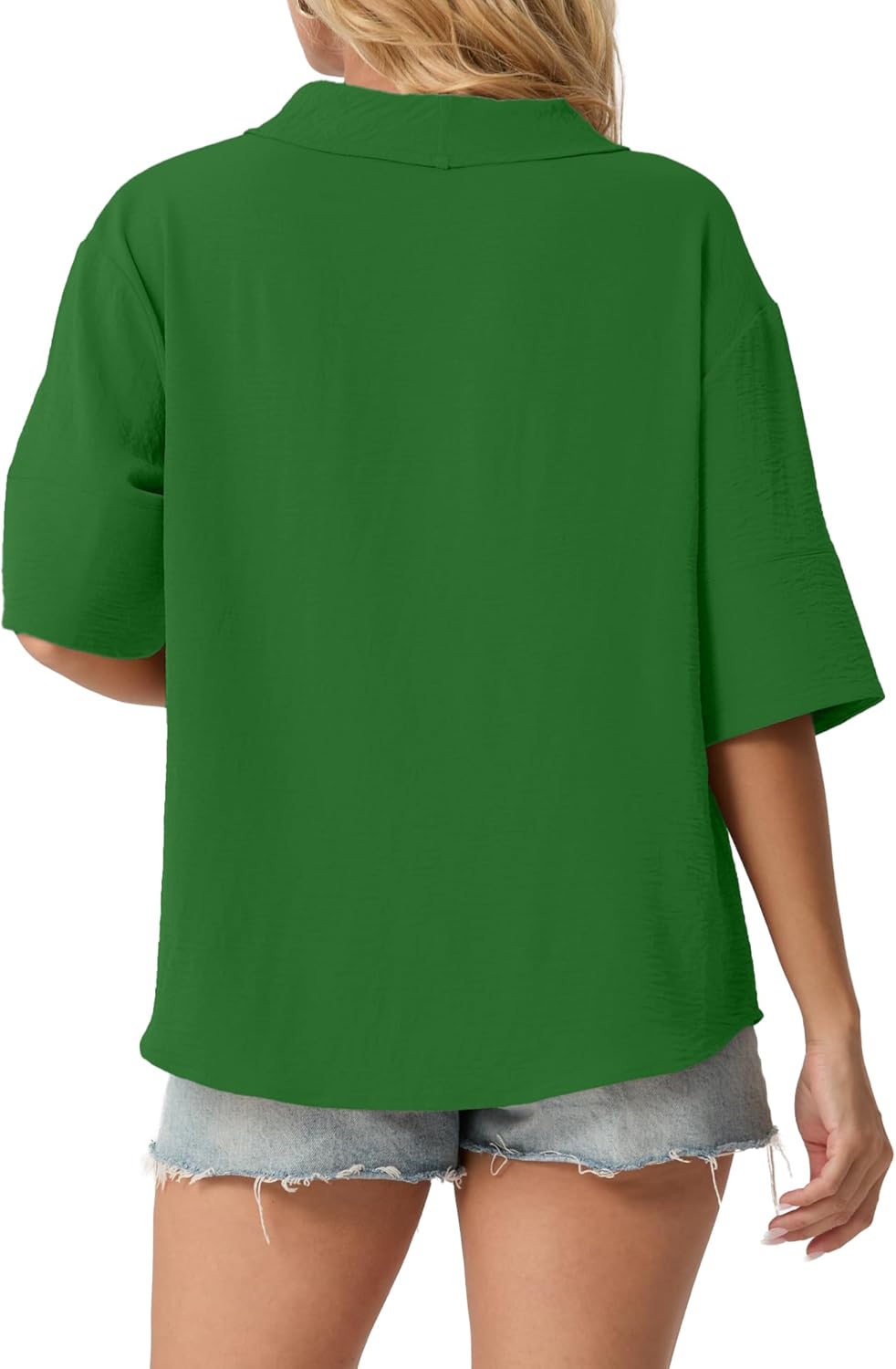 IWOLLENCE Collared Shirts for Women Half Sleeve V Neck Blouse Loose Fit Pullover Summer Tops - Image 5