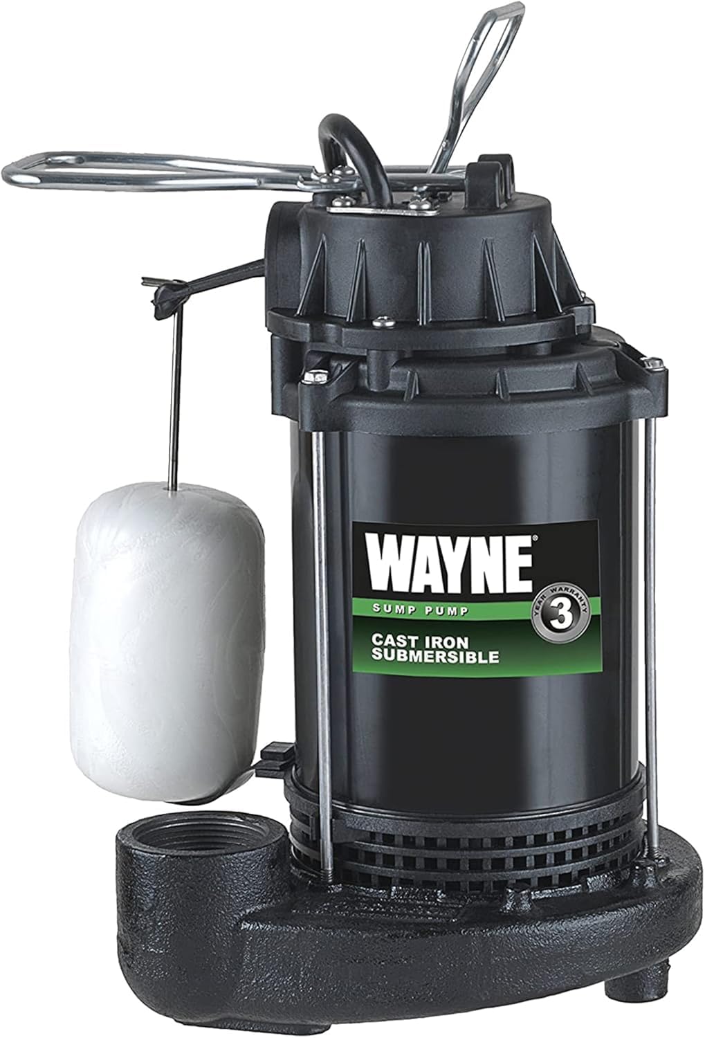 WAYNE CDU790-1/3 HP Submersible Cast Iron and Stainless Steel Sump Pump with Integrated Vertical Float Switch - Up to 4,600 Gallons Per Hour - Heavy Duty Basement Sump Pump, Black
