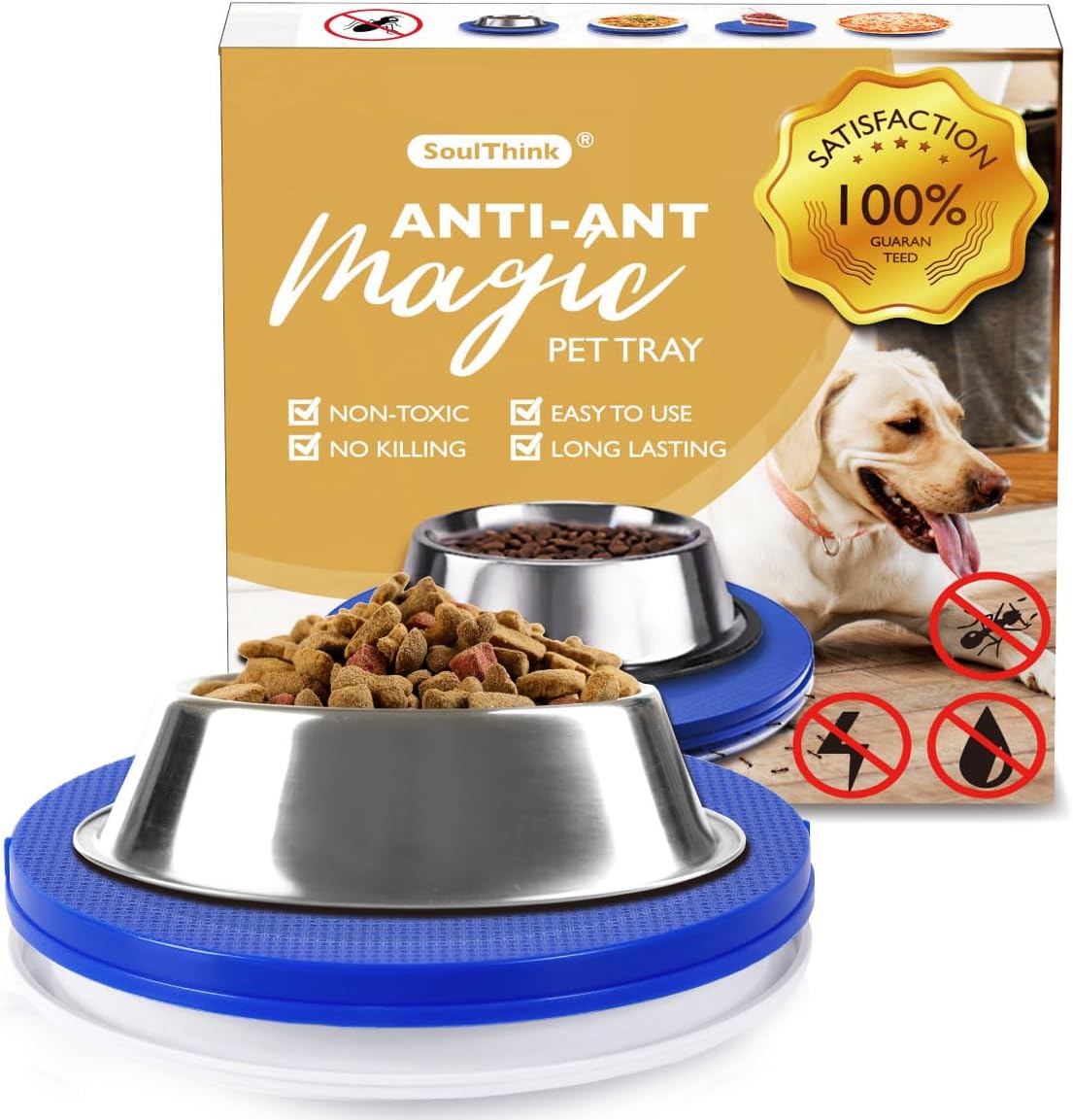 SoulThink® Ant Proof Cat Dog Bowl Tray - New Innovation Anti Ant Pet Food Dish Indoor No Chemical No Water Needed Different from Traditional Trap (Royal Blue)