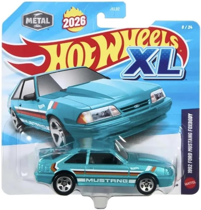 Hot Wheels XL 1992 Ford Mustang Foxbody [Blue] 8/24 New for 2026! 1:43 Scale Diecast Toy Vehicle