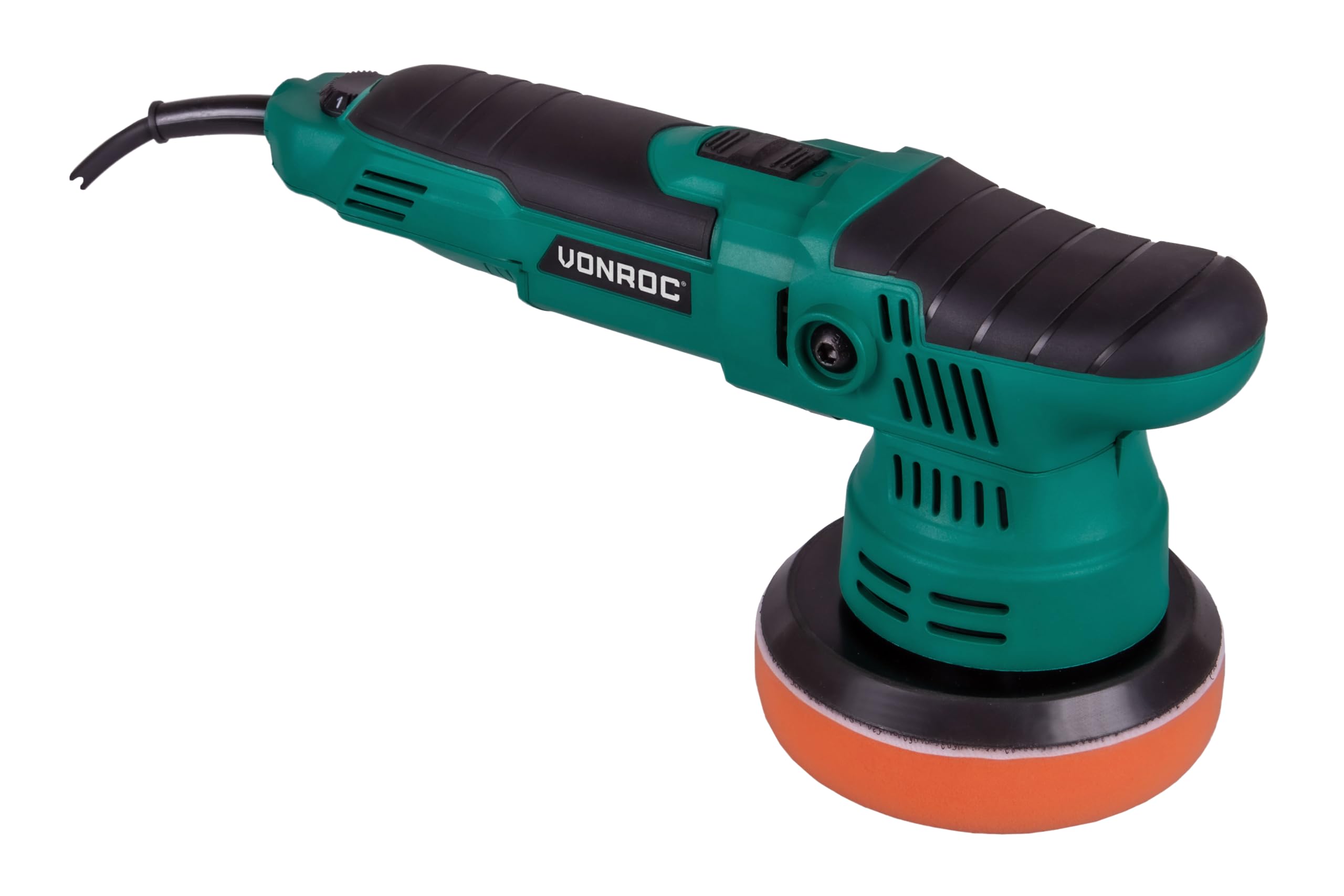VONROC Pulidora de doble acción 650W - Ø125mm - Arranque suave - Velocidad constante - Incluye 4 almohadillas de pulido