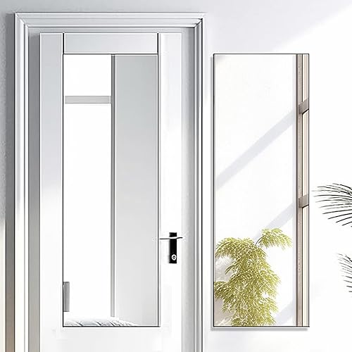 14"×48" Door Mirror,Full Length Mirror, Over The Door, Wall Mirror, Thin Frame, Aluminum Alloy, for Bedroom, Living Room, Entryway -Black