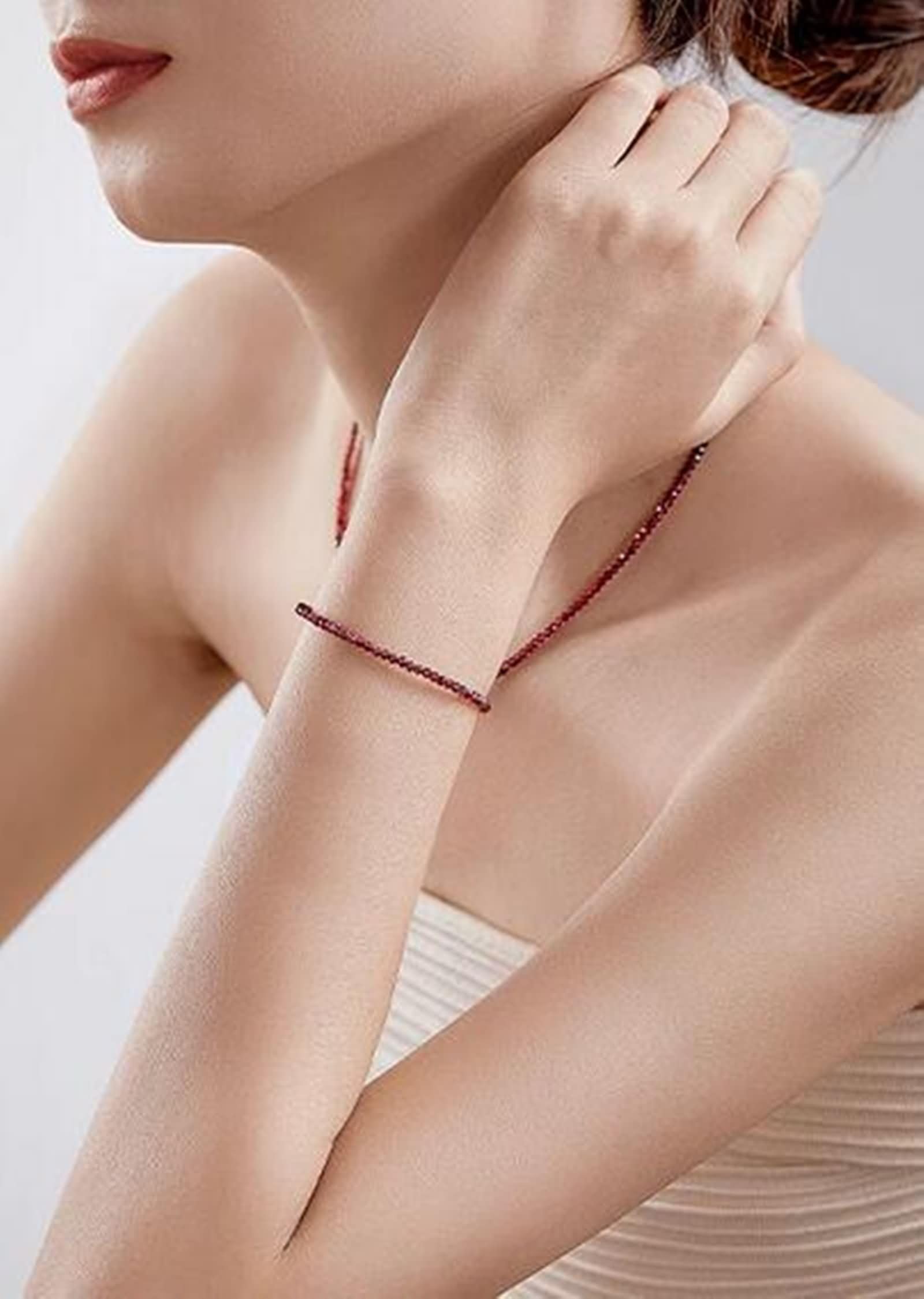 Bracciale Oro 375/585 / 750 per Donna, Perline di Ametista Naturale da 4 MM, Regolabile 16 CM + 5 CM, Braccialetto Donna Viola