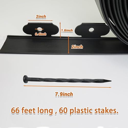 Miniatura 4 de Bordes de paisaje, bordes de jardín de 66 pies con 60 estacas de borde, bordes de goma para paisajismo, sin excavación para patio, bordes de bordes