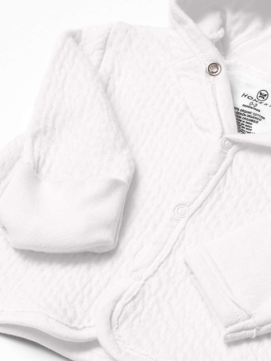 HonestBaby Dziecięca kurtka z bawełny organicznej Matelasse Snap-Front z kapturem kardigan sweter, Jasnobiały, 12 Miesiące