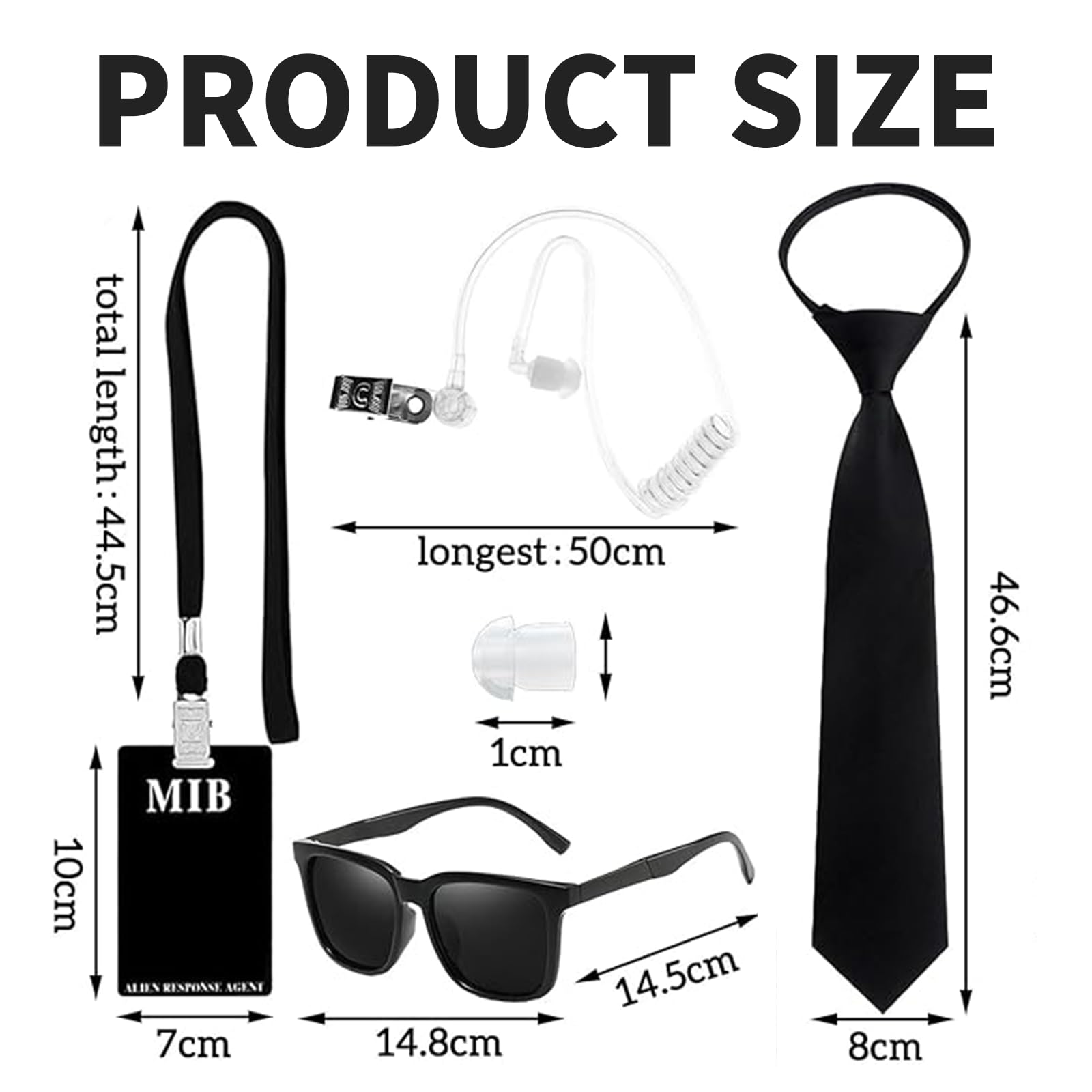 Agent Costume Accessories Set, 8PCS Secret Spy Costume Kit with Thin Frame Glasses, Black Necktie, Earpiece - Image 2