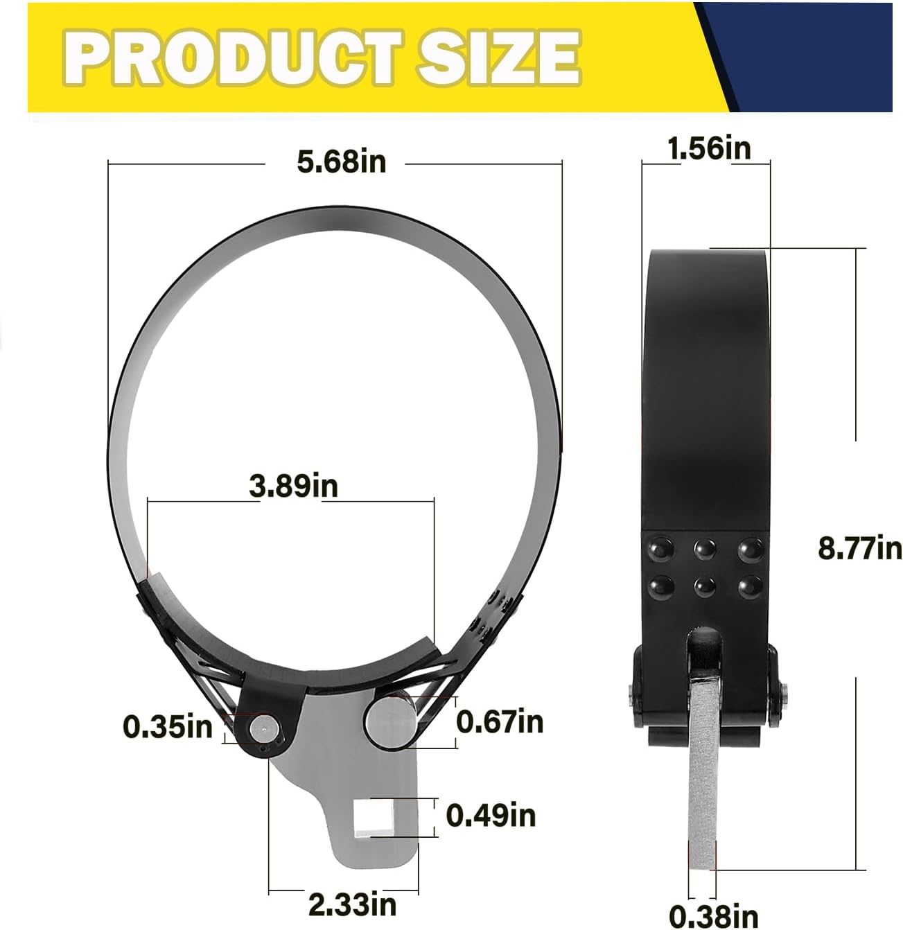 E-cowlboy 2322D Heavy-Duty Oil Filter Wrench, 5-1/4" to 5-3/4" Diameter Range, for Use With 1/2" Square Drive Tool,Steel Construction