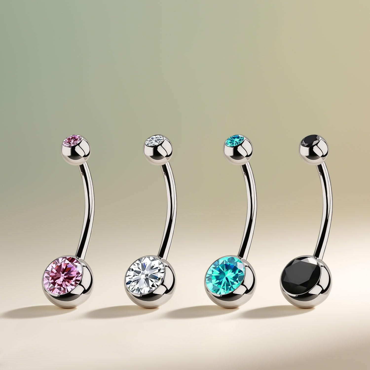Titanium Belly Button Rings Set – 4pcs 14G Curved Barbell with CZ Top,10mm 12mm Hypoallergenic Belly Piercing Jewelry for Women,G23 Implant Grade, 7 Colors - Image 3