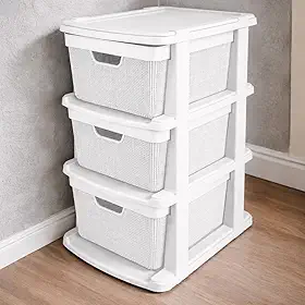 Gaveteiro Organizador Grande de Chão 15 Litros com 3 Gavetas em Plástico Juta (Branco)