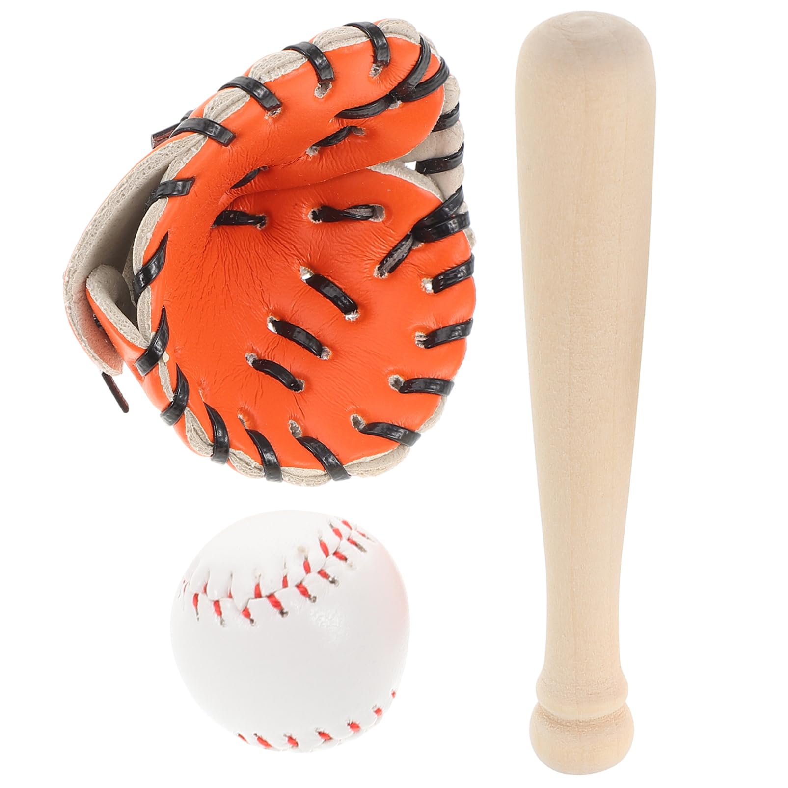 TOYANDONA Mini Baseball Softball Kit 3-Piece Set including Bat Glove and Ball for Dollhouse Decorations and Kids Outdoor Sports Play Accessories