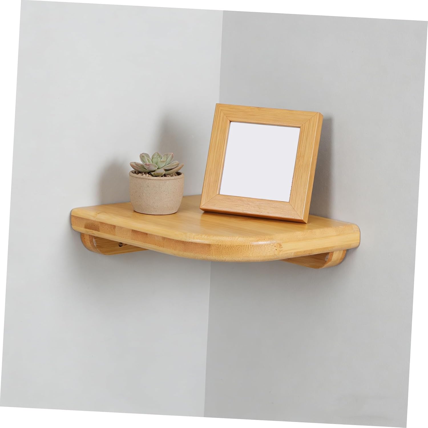 Floating Corner Shelf Wall Mounted 15x20cm Natural Wood Storage Rack for Bathroom Bedroom Living Room, Decorative Display Organizer for Planter Books and Perfume