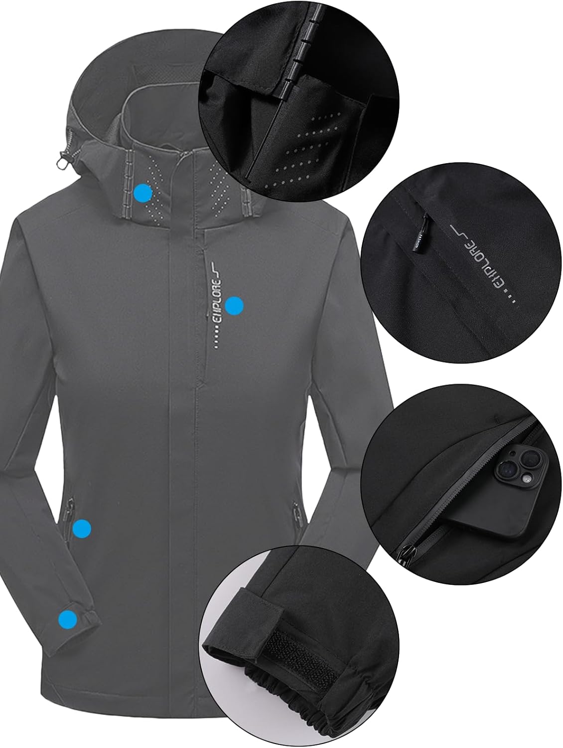 Custom Womens Waterproof Rain Jacket with Hood Personalized Breathable Lightweight Windbreaker Rain Shell Coat - Image 5