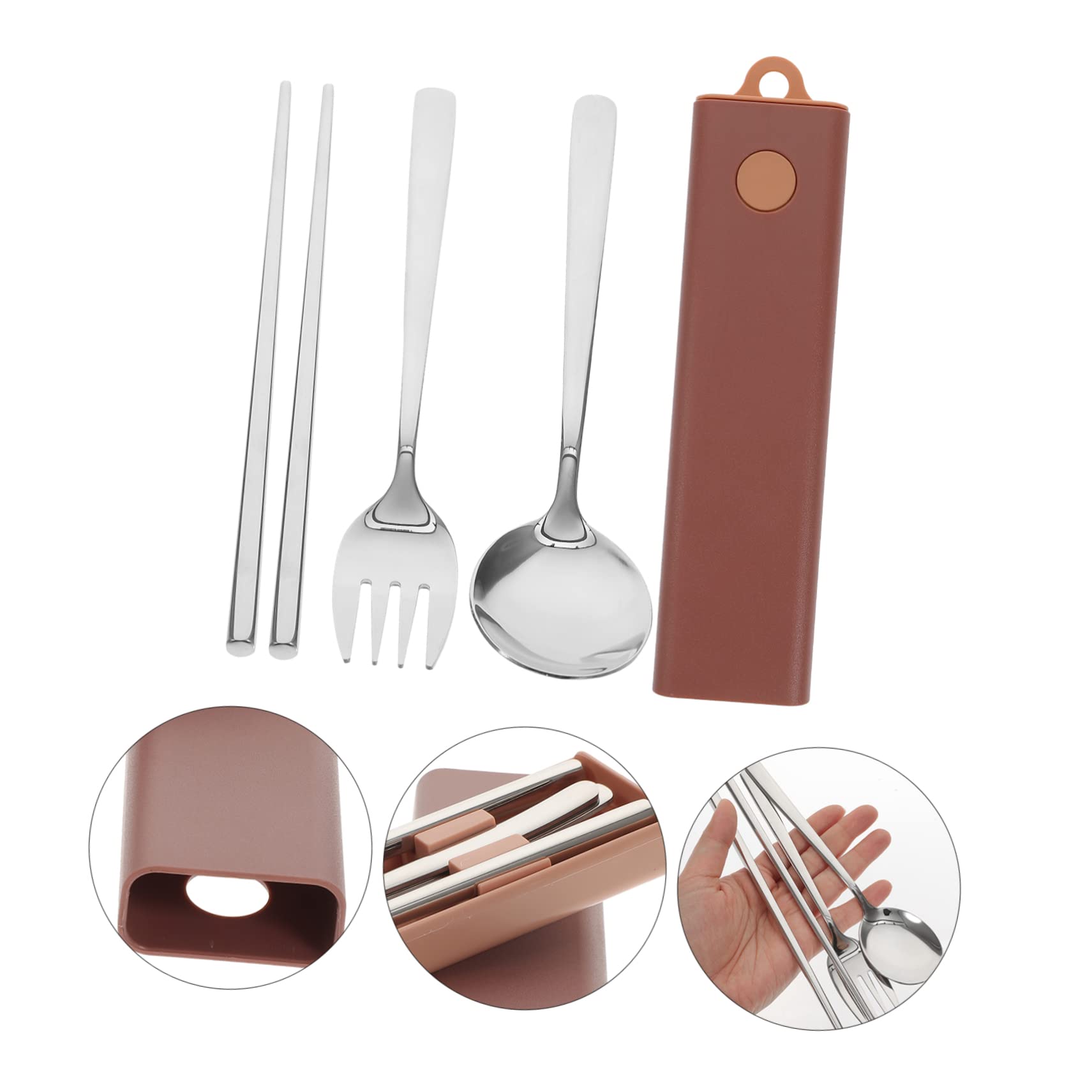 Support de baguettes 4 ensembles fourchette cuillère baguettes ustensiles de service en acier inoxydable ensemble en acier inoxydable couverts de voyage cuillères ensemble de vaisselle ustensiles de