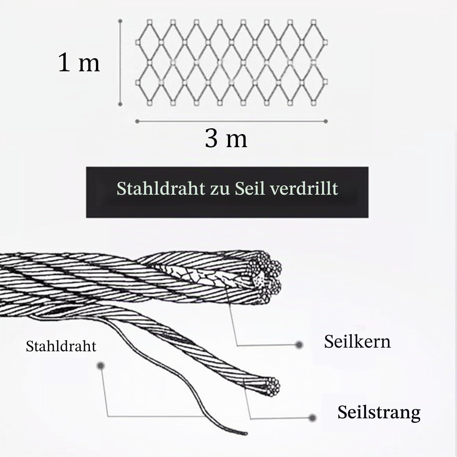 Edelstahl-Seilnetz,3x1m Multifunktionales Metallgeflecht,10cm/2mm Sicherheitsnetz,Beweglicher Begrenzungszaun,Maschendrahtzaun,Gartenzaun,Ohne Strom