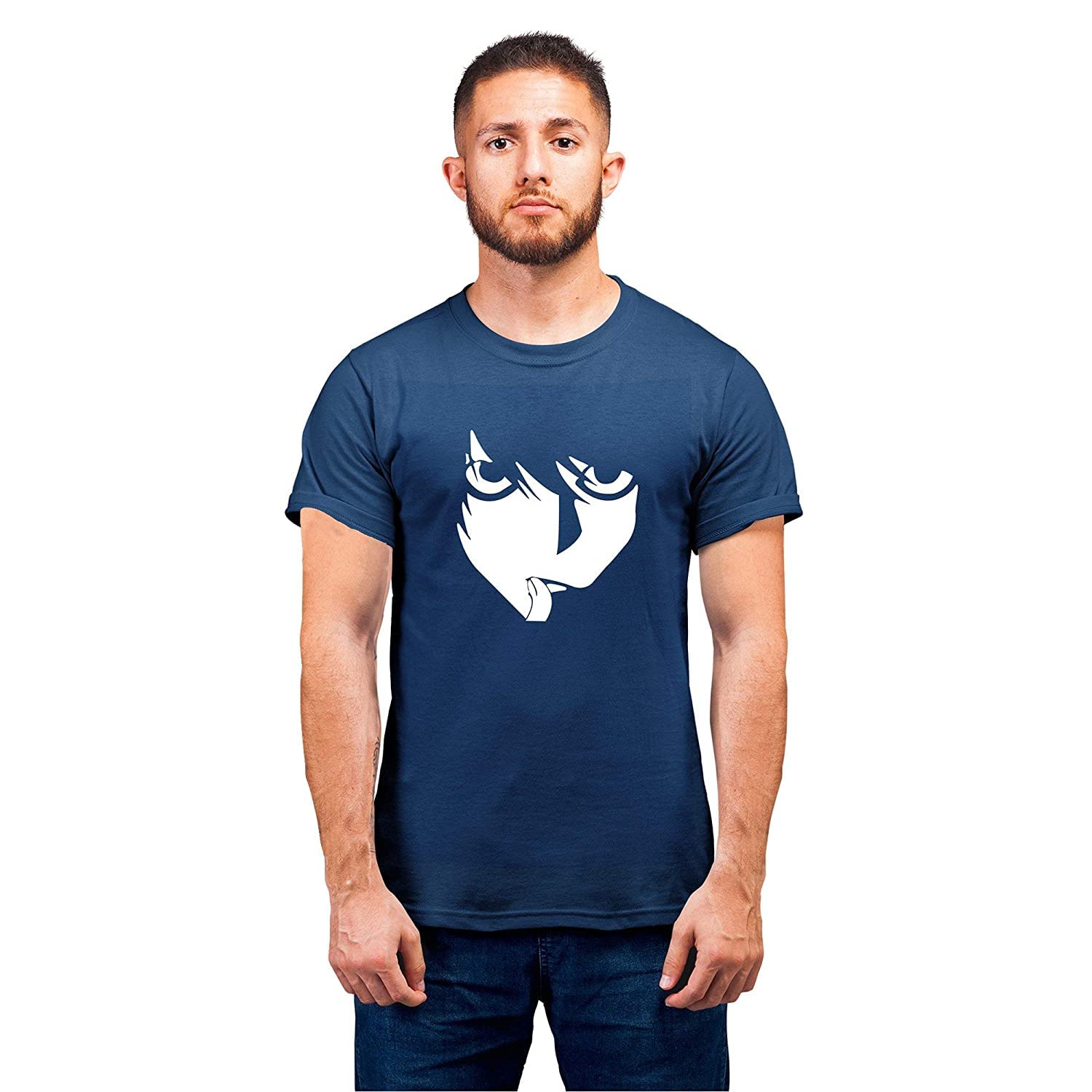 L Face t-Shirt Navy Blue Cotton Unisex Death Note L Face Blue Anime 100% Cotton Tshirt Kakashi-picture-26