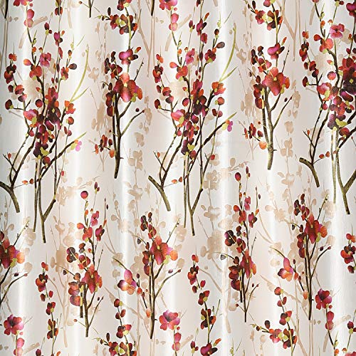 Image of 7 Feet Polyester Floral Light Filtering Door Curtains for Living Room, Bedroom & Hall, Eyelet Top, Orange Printed and Solid Plain Curtain Set of 3