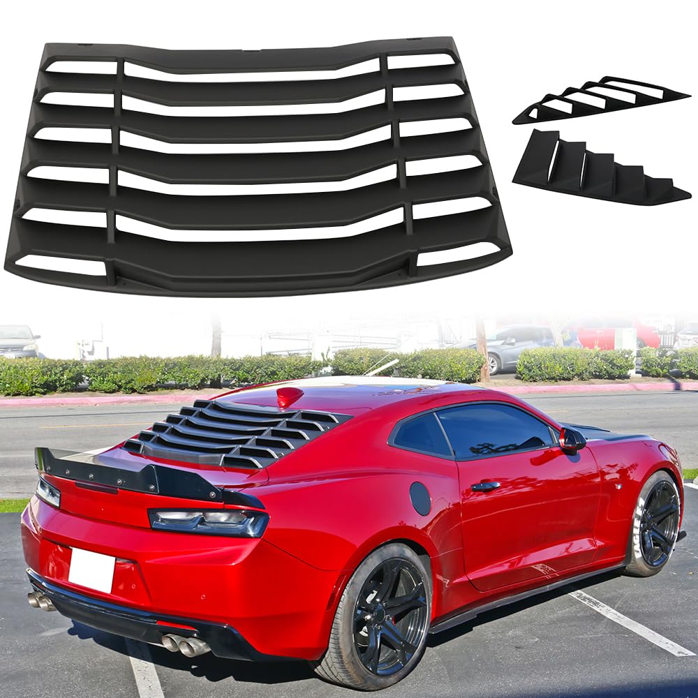 MODILOVER Rear + Side Window Louver, Compatible with 2016-2024 Chevy Camaro, ABS Black Window Windshield Sun Shade Cover Vent Set