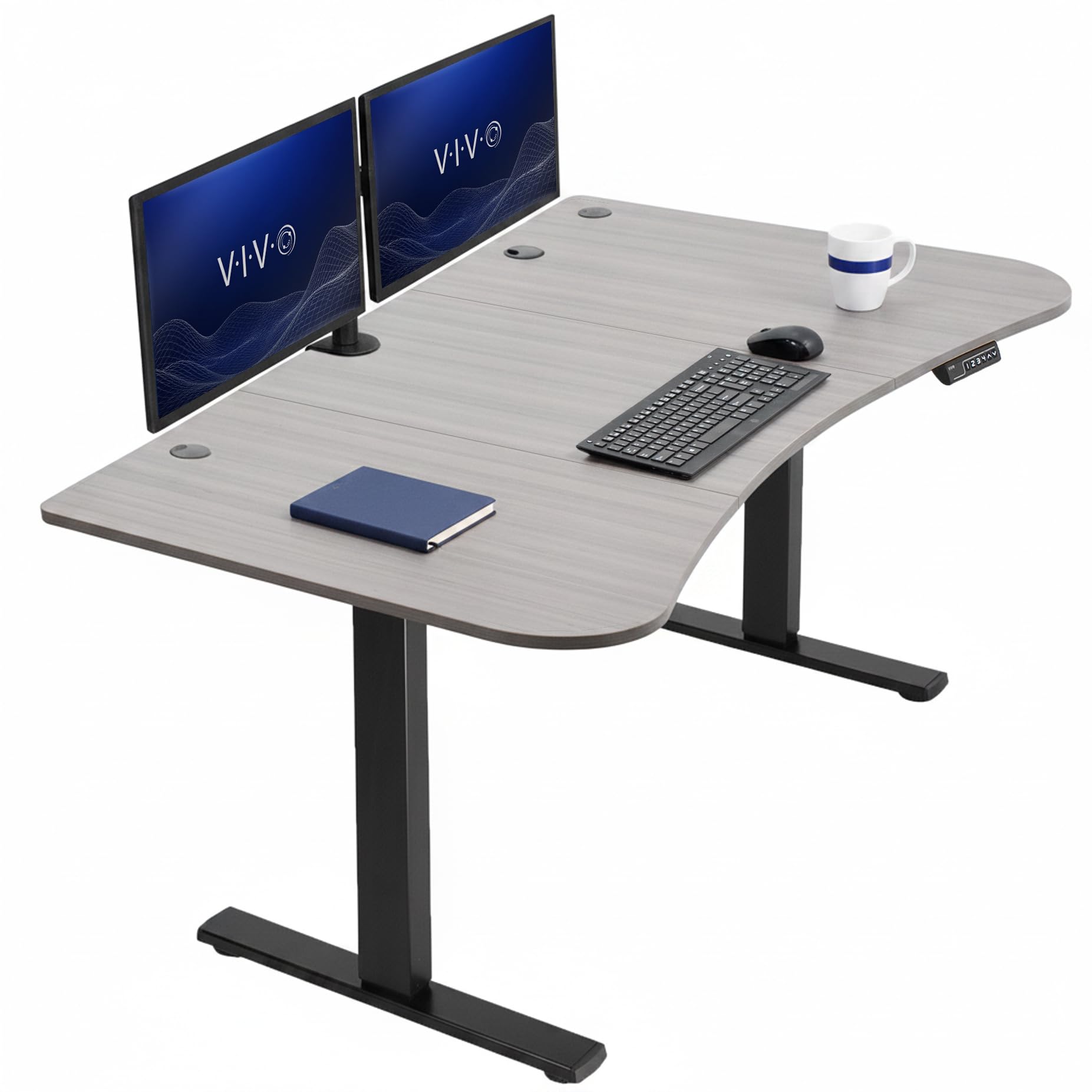 VIVO Dark Gray 63 x 32 in Standing Desk, DESK-KIT-1B1G | Electric, Holds 220 lbs, Sit Stand Up, Height Adjustable, Home Office, Memory Presets, 1B Series, Black Frame