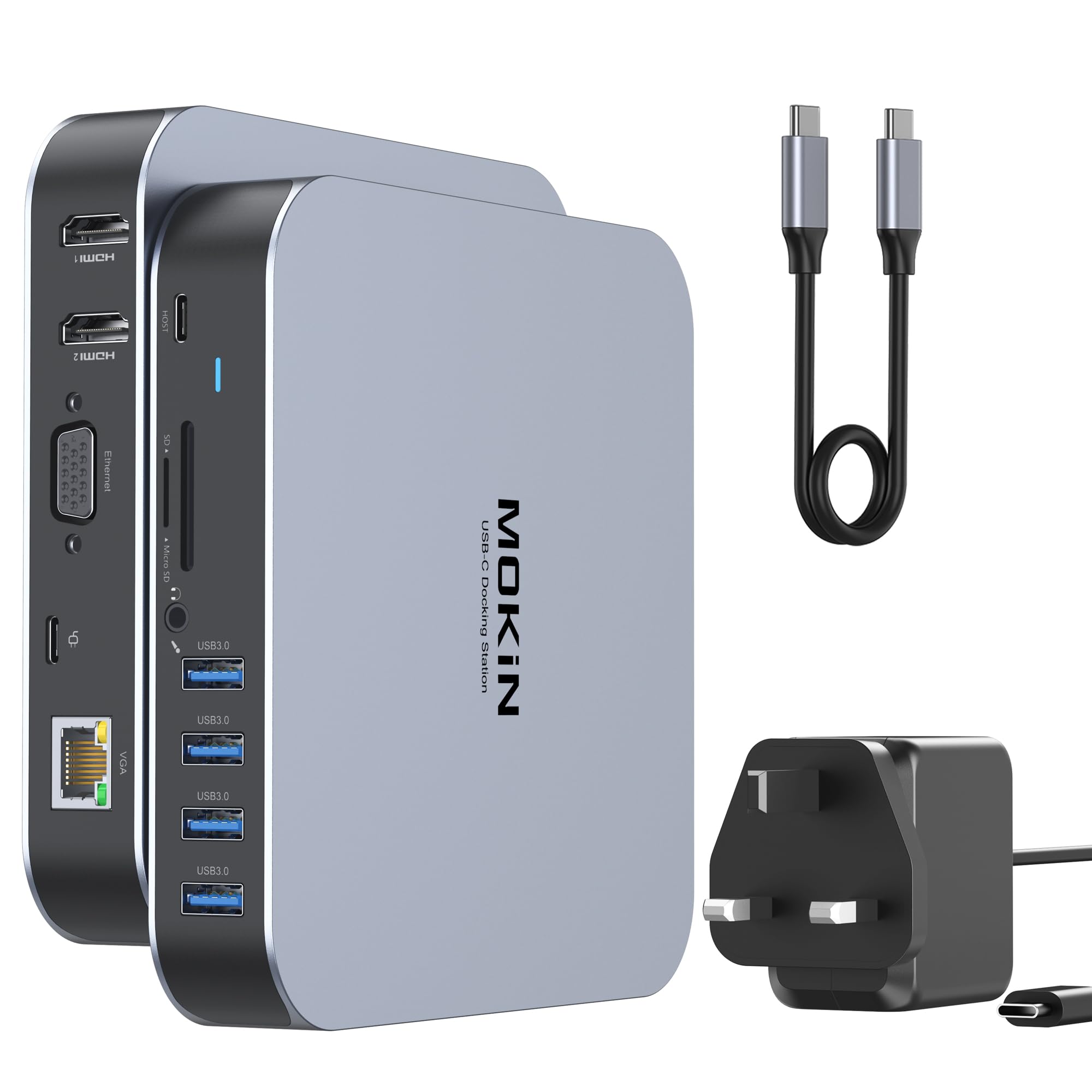 MOKiN USB C Docking Station for MacBook, Laptop Docking Station 3 Monitor with 65W Power Adapter, USB C Dock Dual 4K HDMI, VGA, 4 USB 3.0, RJ45 Gigabit Ethernet, 100W PD, SD/TF, Audio for Dell HP