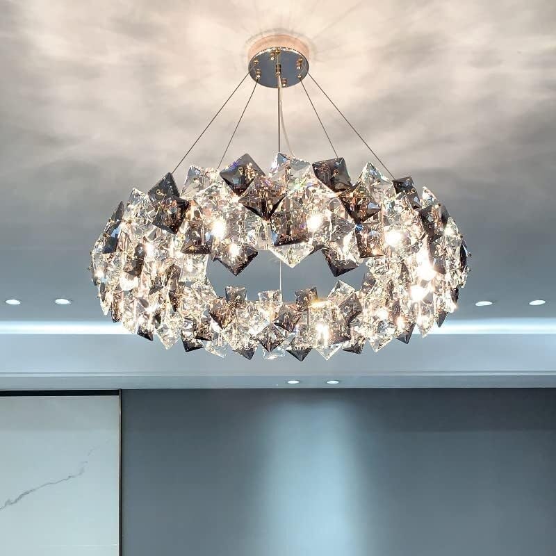 Led Crystal, 12-Light Light Luxury Living Room,Hanging Iron Ceiling Lighting Fixture, Modern Foyer Dining Room ForBedroom,Hallway,Kitchen,Led Lights with (Three Color Light Source)