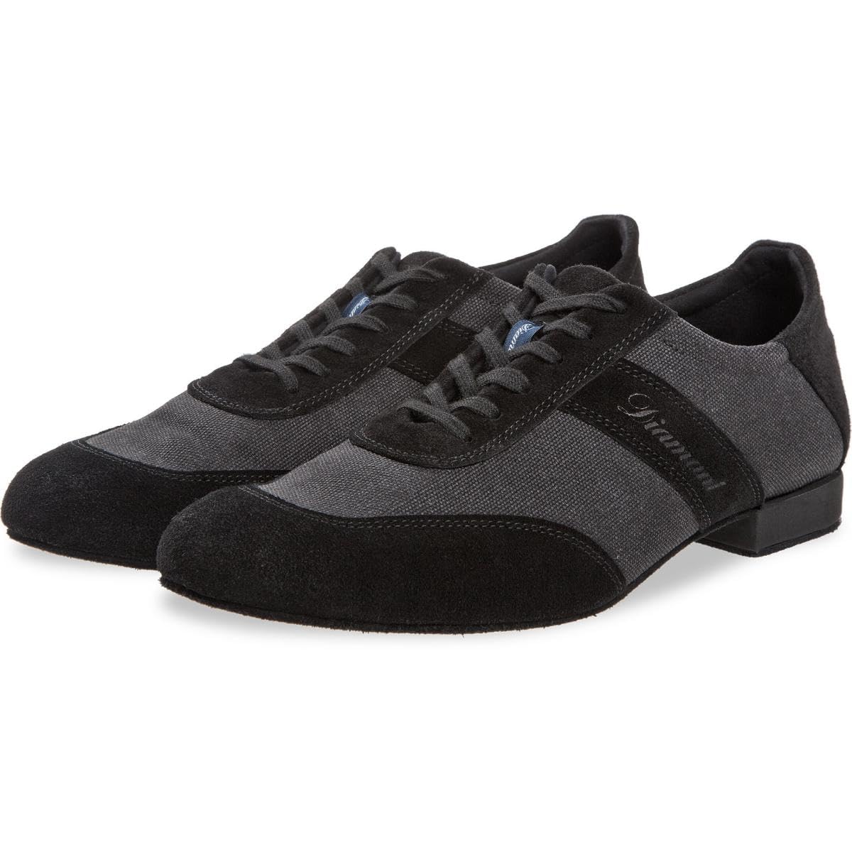 Diamant Herren Sneaker Tanzschuhe 192-025-637 - Veloursleder/Textil Schwarz/Grau - 2 cm Micro-Heel - Rauledersohle - Made in Germany