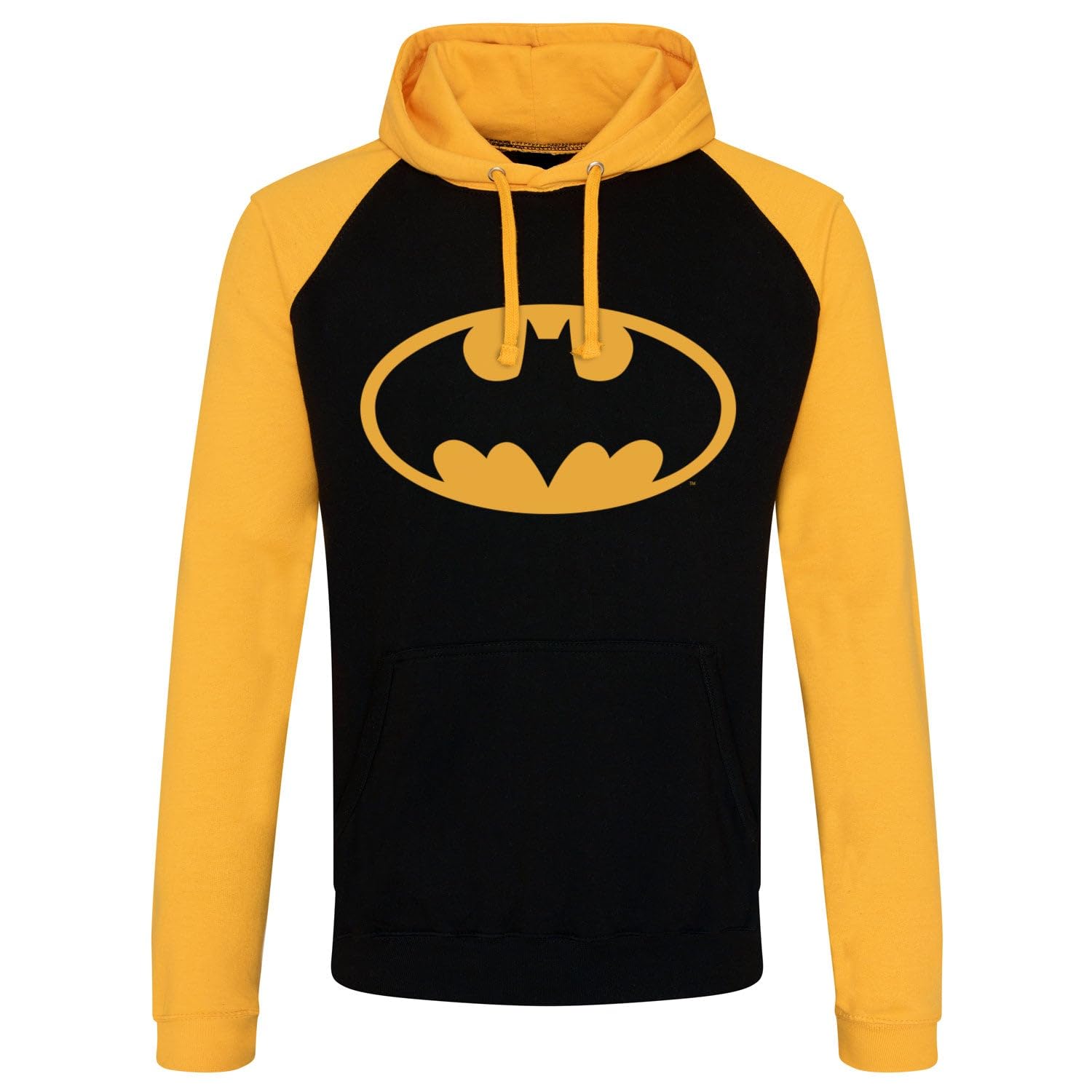 BATMAN Officially Licensed Signal Logo Baseball Hoodie (Black-Yellow), XX-Large