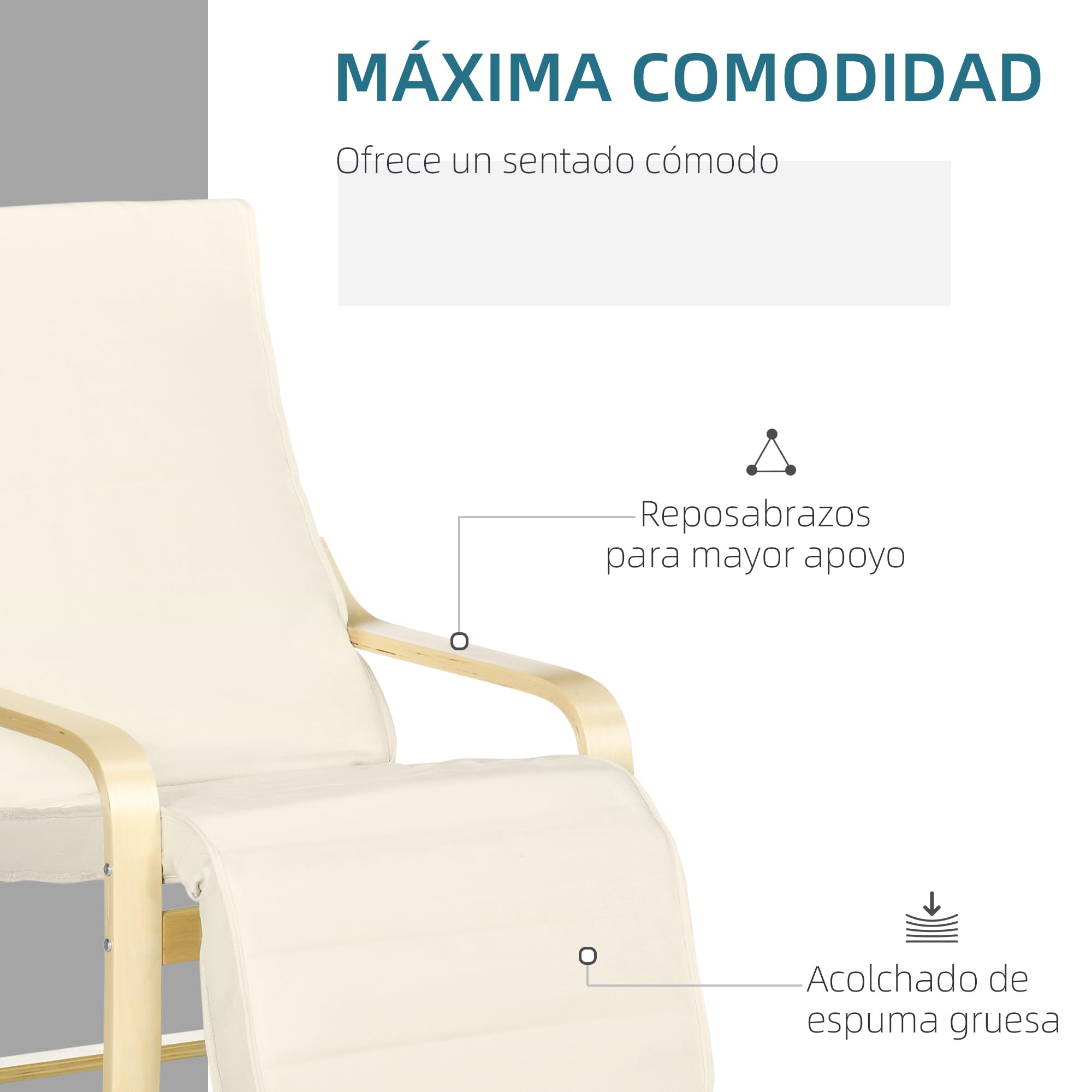 HOMCOM Sillón de Salón con Reposapiés Ajustable, Butaca de Salón Tapizada en Lino Sintético con Marco de Madera, Sillón de Relax para Dormitorio, Oficina, Estudio, 66,5x94x100 cm, Crema