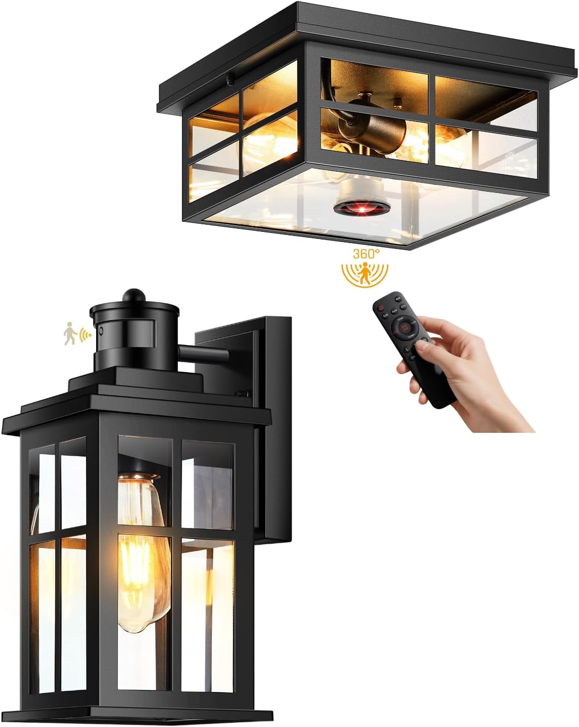 Black Motion Sensor Outdoor Ceiling Light & Black Motion Sensor Outdoor Wall Light