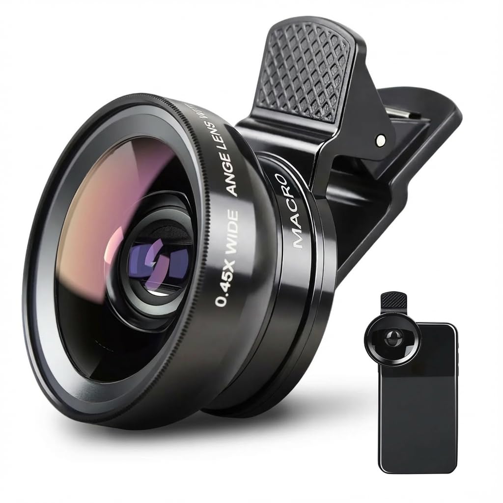 Set 2-in-1 Per Smartphone – Grandangolare 0.45x E Macro 12.5x, Con Clip Universale E Custodia In Alluminio