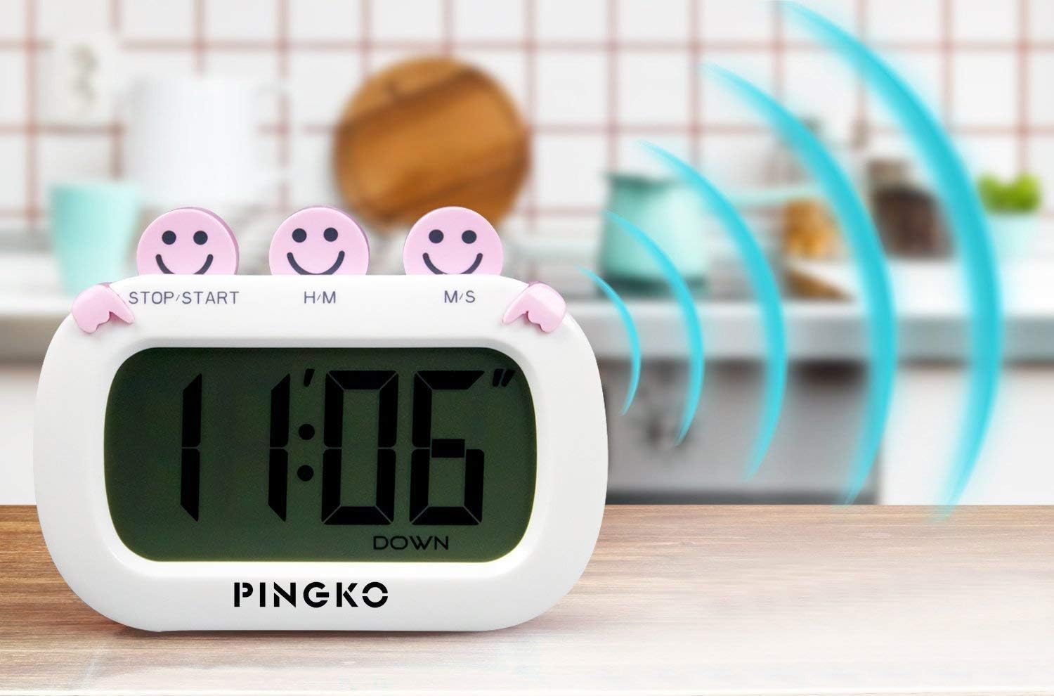 PINGKO Digital Kitchen Timer Fashion Design Clock Cooking Timer with Big Digits,Large LCD Display, Loud Alarm, Magnetic Backing Stand,Battery Included-Pink