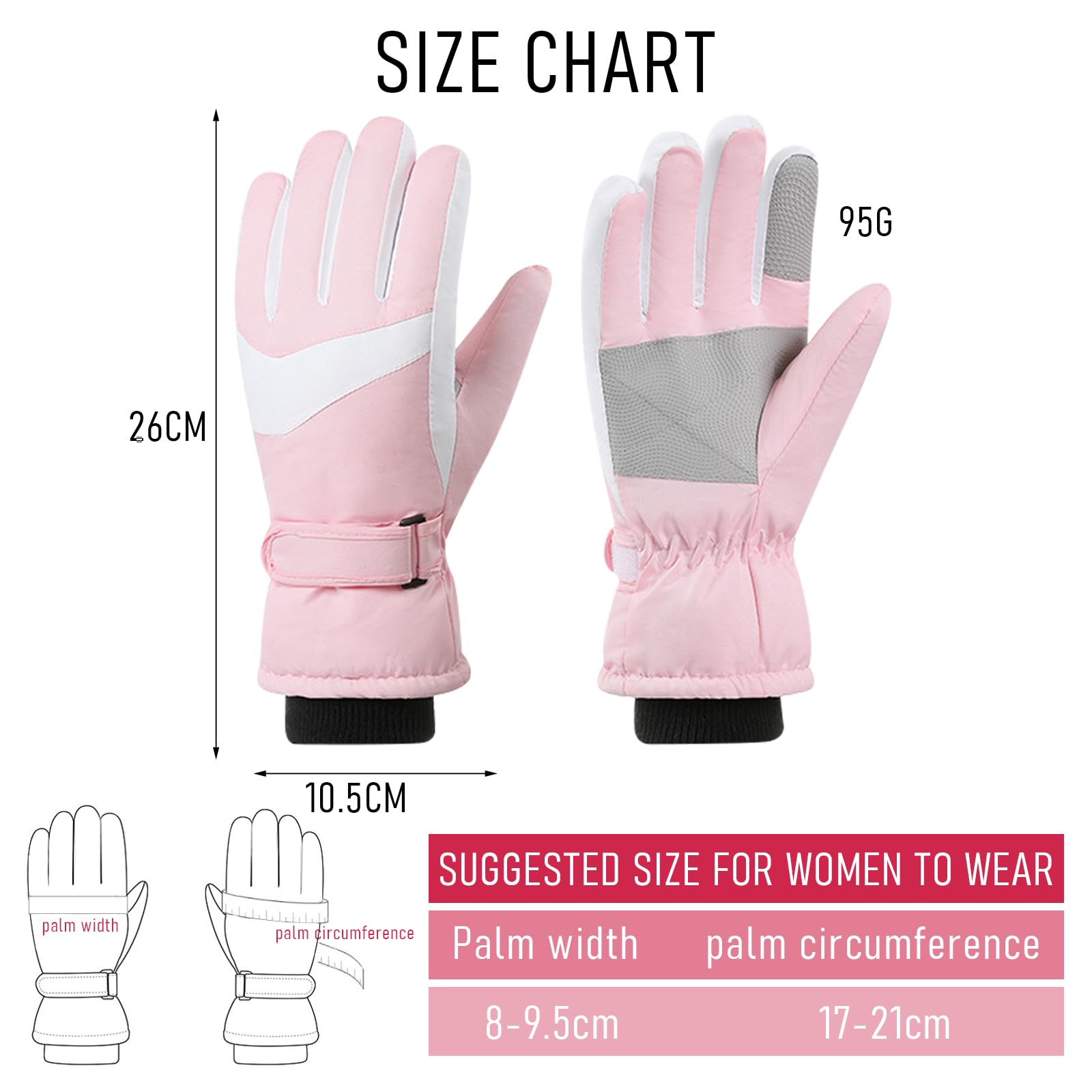 Guantes de Esquí Impermeables Térmicos para Mujer con Pantalla Táctil - Nieve Ski Snowboard