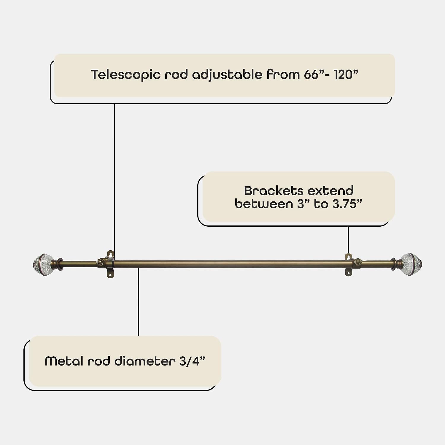 Decorative Window Curtain Rods with Finials, 66 to 120 Inches, 0.75 Diameter - Camino Lancaster - Lightweight & Easy to Install, Adjusts Telescopically to Fit Any Window by Achim Home Decor
