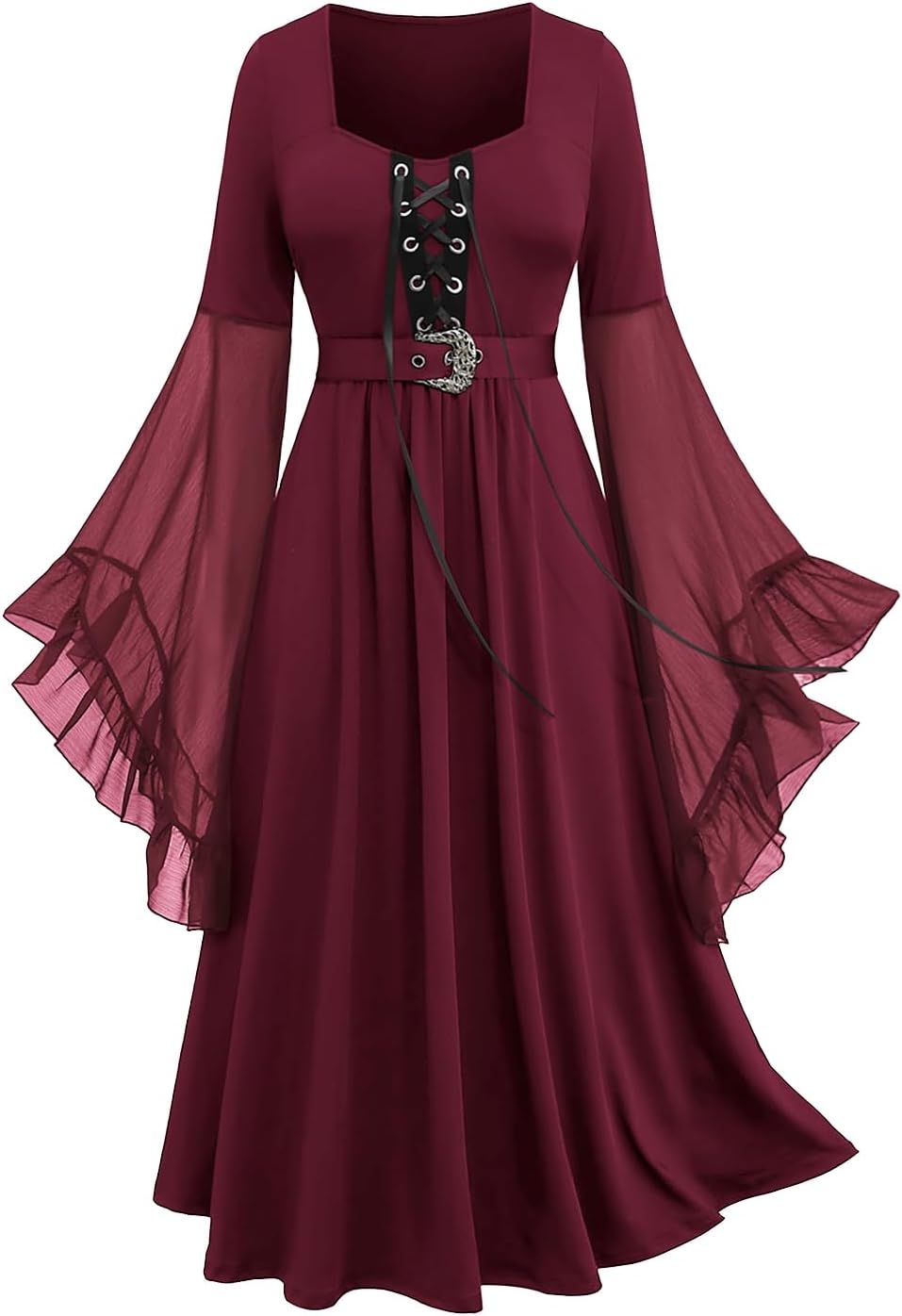 ROSE GAL Rosegal Plus Size Costumes Dress for Women Medieval Bell Sleeves Lace-up Midi Dress Halloween Dress