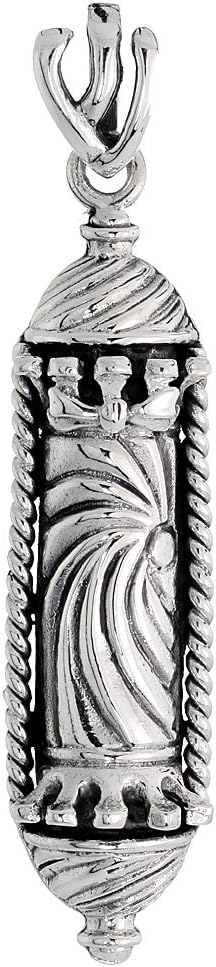 Sterling Silver Shaddai Bale Mezuzah Pendant for Men and Women Rope Edge no parchment 2 inch