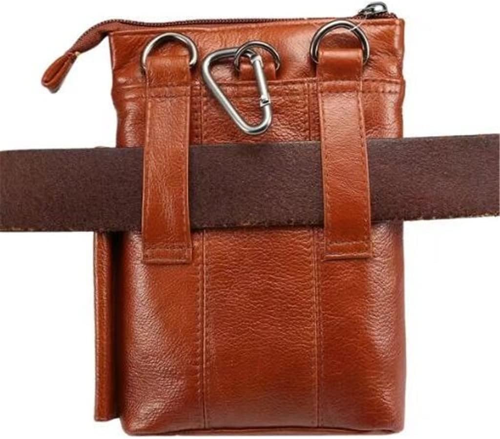 Genuine Cow Leather Hook Loop Clip Shoulder Belt Phone Case Men Waist Bag Purse