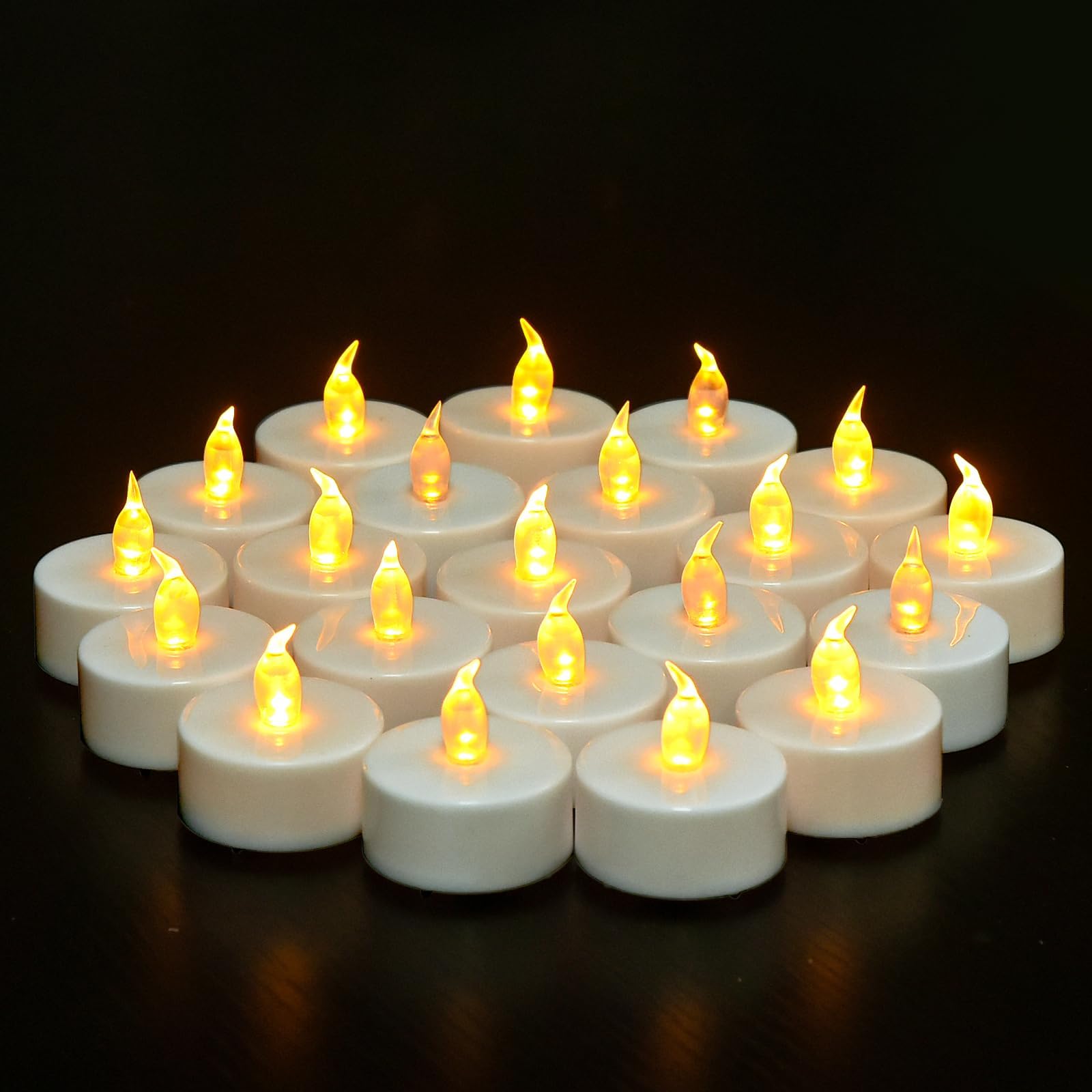 Flameless LED tea lights with warm white flicker