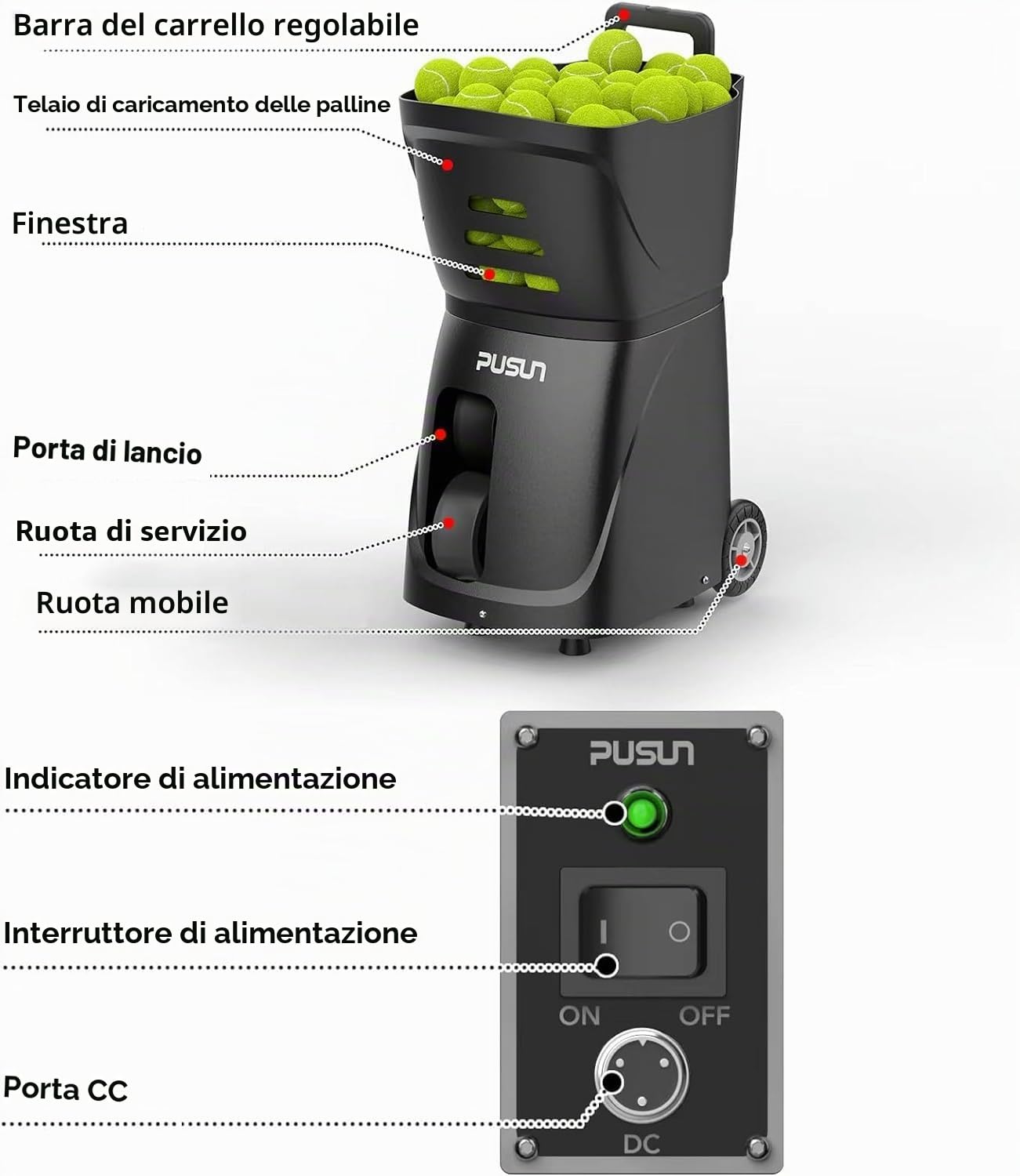 Generic Macchina per palline da padel (nero)