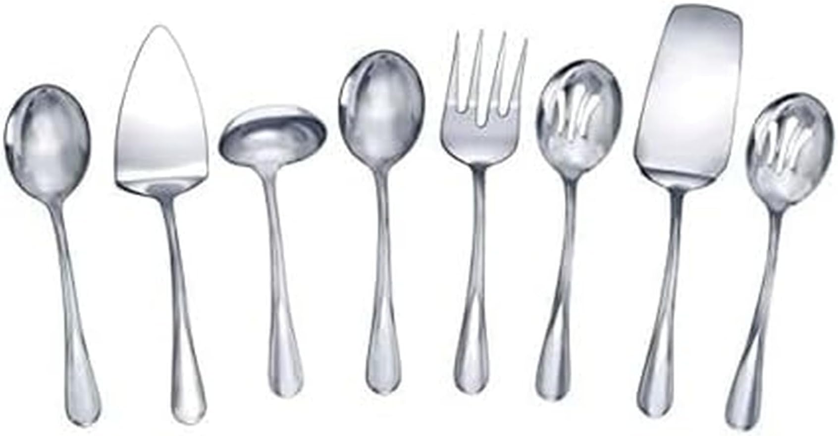 Mikasa Gourmet Basics Kaylee 8-Piece Serving Set, 18/10 Stainless Steel, Soup Ladle, Lasagna Server, Cake Server, Tablespoons, Cold Meat Fork, Dishwasher Safe