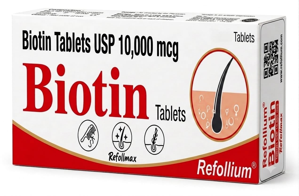 [BRSRYFIFA5YWO3TP] Refollium Biotin 10,000mcg Tablets