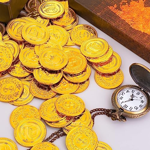 zalati Artificial Gold Coins 100pcs Faux Treasure Chest Money Toys Props for Kids Pirate Hunt Theme Party Games - Image 4
