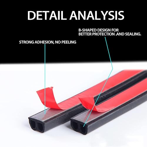 Miniatura 4 de AUCELI Burlete de sellado de puerta de automóvil, tira de sellado de puerta automotriz en forma de B, autoadhesiva, impermeable, insonorizada, borde