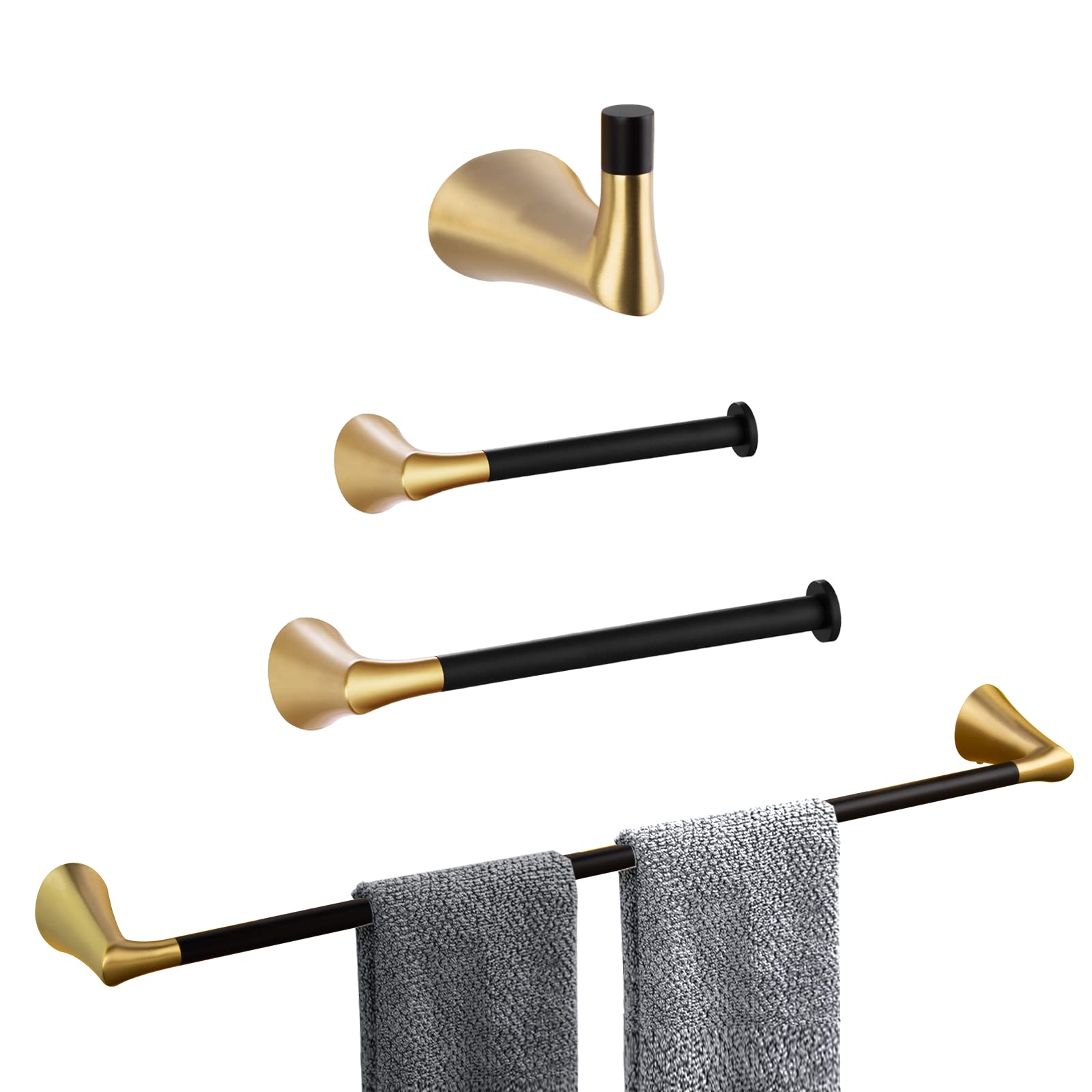 Bathroom Hardware Set, 4 Piece Include Black 24.4’’ Hand Towel Bar, 2Toilet Paper Holder, Towel Hooks SUS304 Stainless Steel Towel Rack Set Bath Accessories with Wall Mounted Bathroom