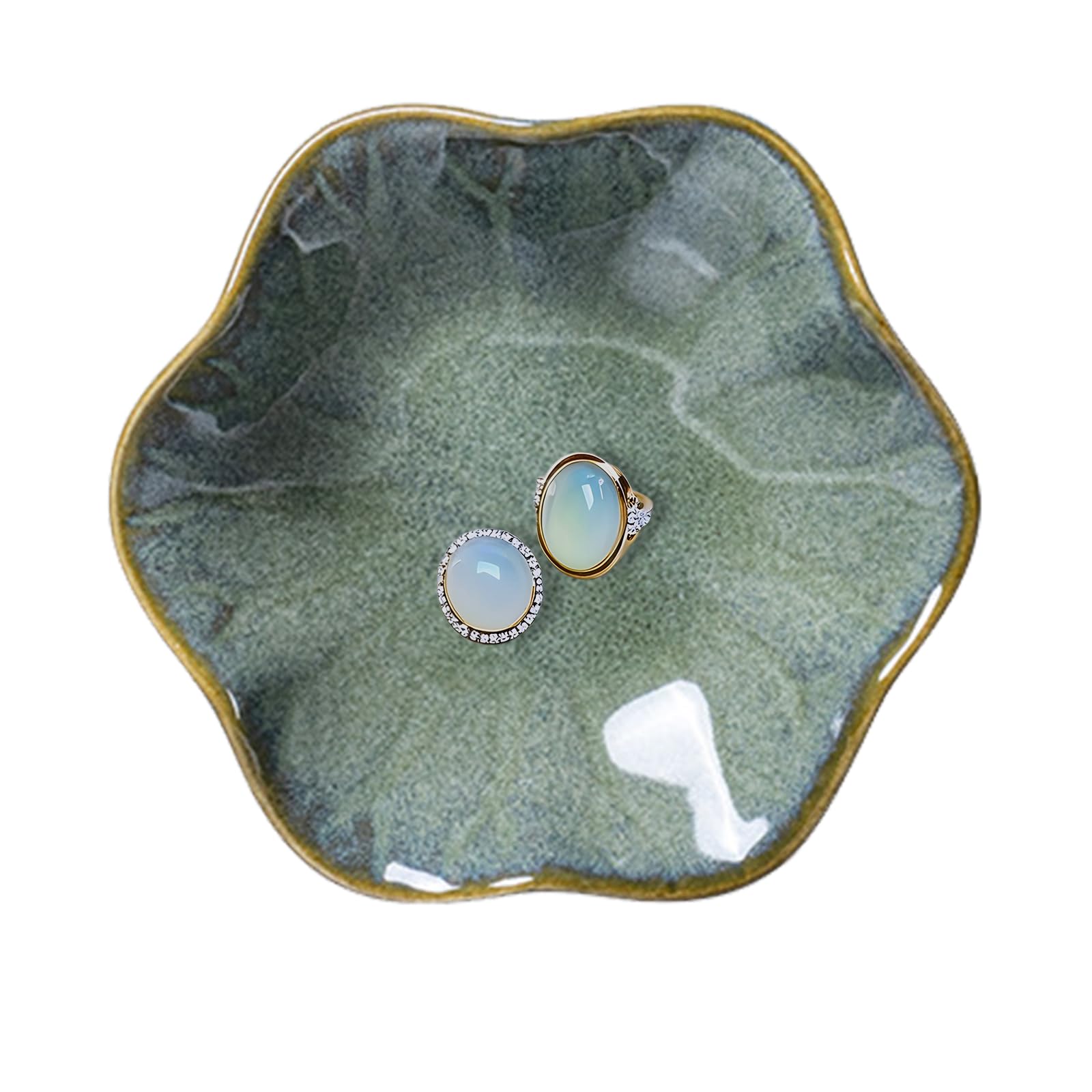 Dazuihou Women's Deep Green Ceramic Trinket Dish, Ring Tray, Decorative Jewelry Dish, Decoration Plate For Earrings, Rings, Jewelry Dish Holder, Key Bowl, Trinket Tray, Earring Holder For (Deep Green)