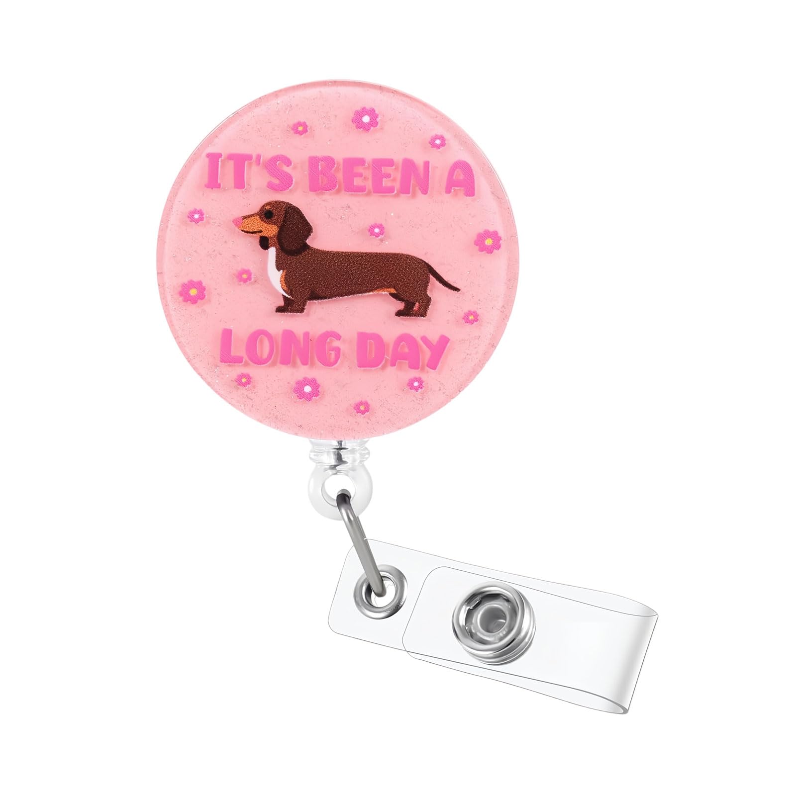 Zosutetoxo ID Badge Holder Retractable Dachshund, Funny Dog Badge Reel Long Day, ID Holder Nurse Accessory, Yo-Yo Clip for ID Sleeve, Great Gifts for Caregivers